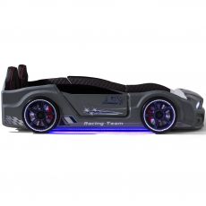 Дитяче ліжко машина Mustang Full Extra Grey 190х90 см з підсвічуванням, музикою, шкіряний салон, пультом